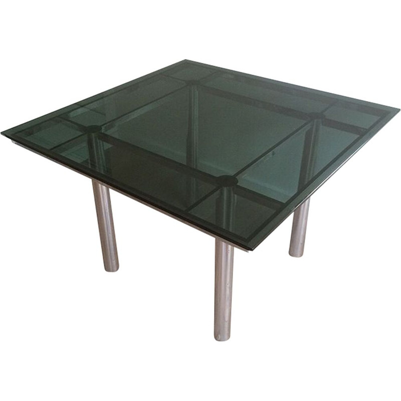 Vintage Scarpa table in silver steel and glass 1970