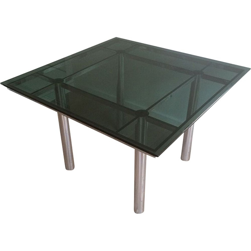 Vintage-Tisch von Scarpa aus versilbertem Stahl und Glas 1970
