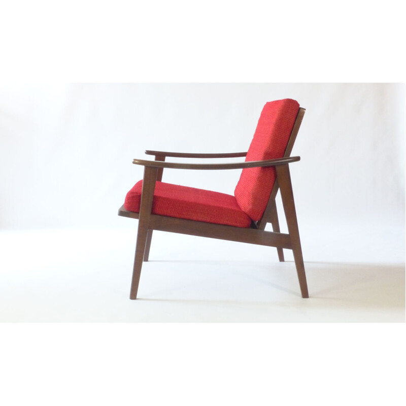 Red Danish vintage armchair 1960