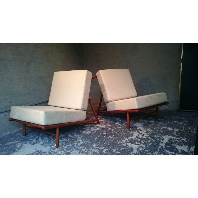 Pair of  Dux armchairs in teak and fabric, Alf SVENSSON - 1950s