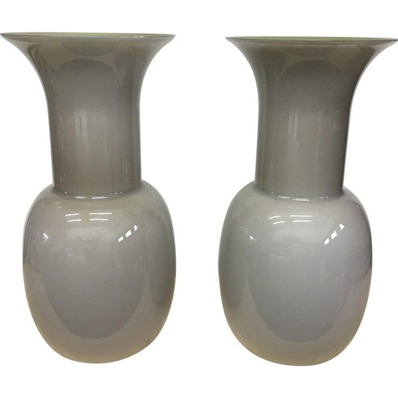 Set of 2 vintage modernist vases by Toso in grey Murano glass