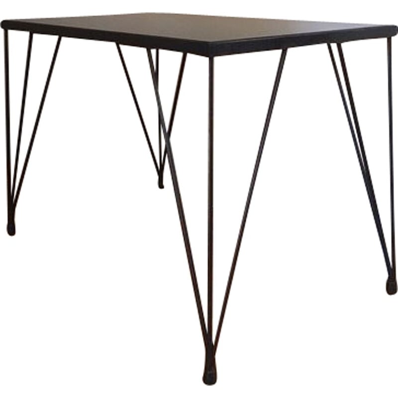 Vintage coffee table with black metal and glass eiffel legs, 1960