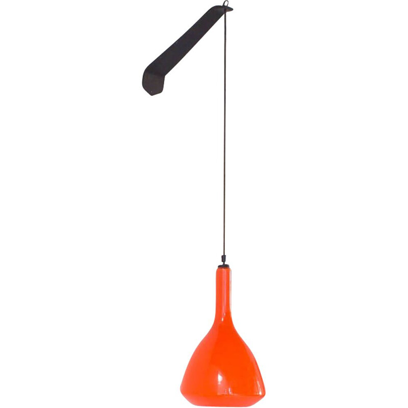 Vintage Danish wall lamp in orange glass and steel, 1970