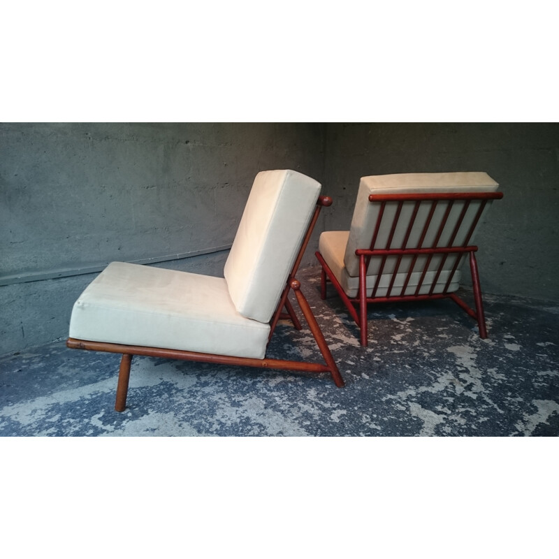 Pair of  Dux armchairs in teak and fabric, Alf SVENSSON - 1950s