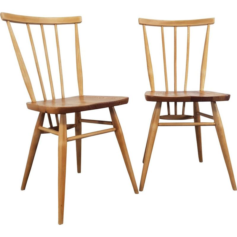 Set of 2 vintage Windsor chairs for Ercol in elm and beech 1960s