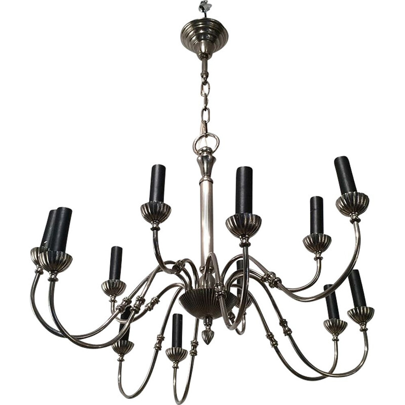 Vintage French silver plated chandelier, 1940