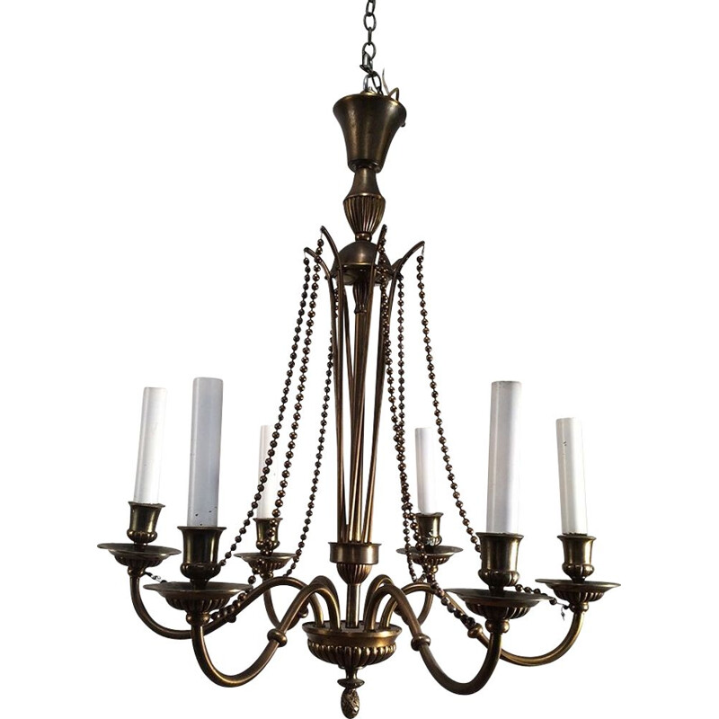 Vintage French bronze and brass chandelier, 1940