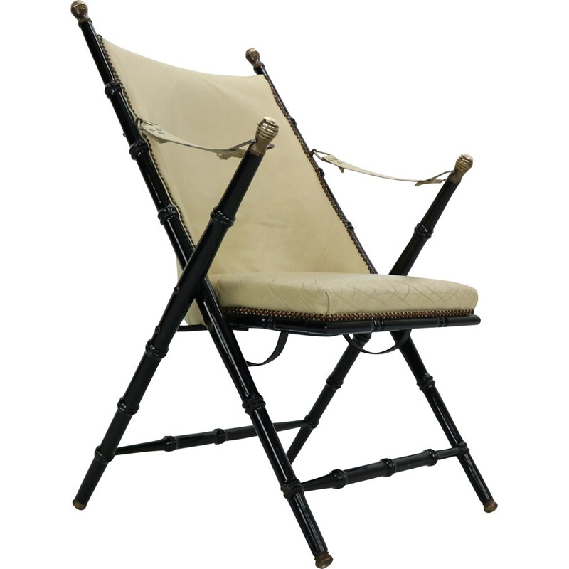 Chaise longue vintage pliante en cuir par Valenti,1970