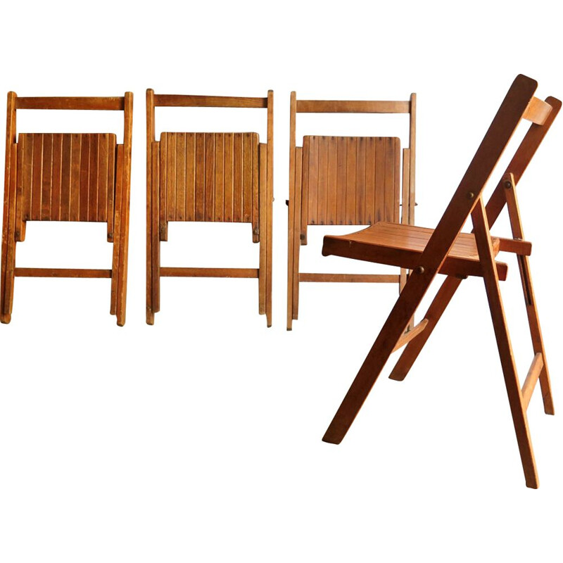 6 chaises à repas vintage pliables en bois,1950