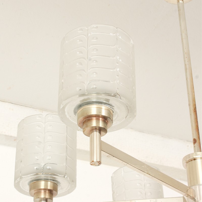 Kaiser Leuchten brass and glass chandelier - 1969