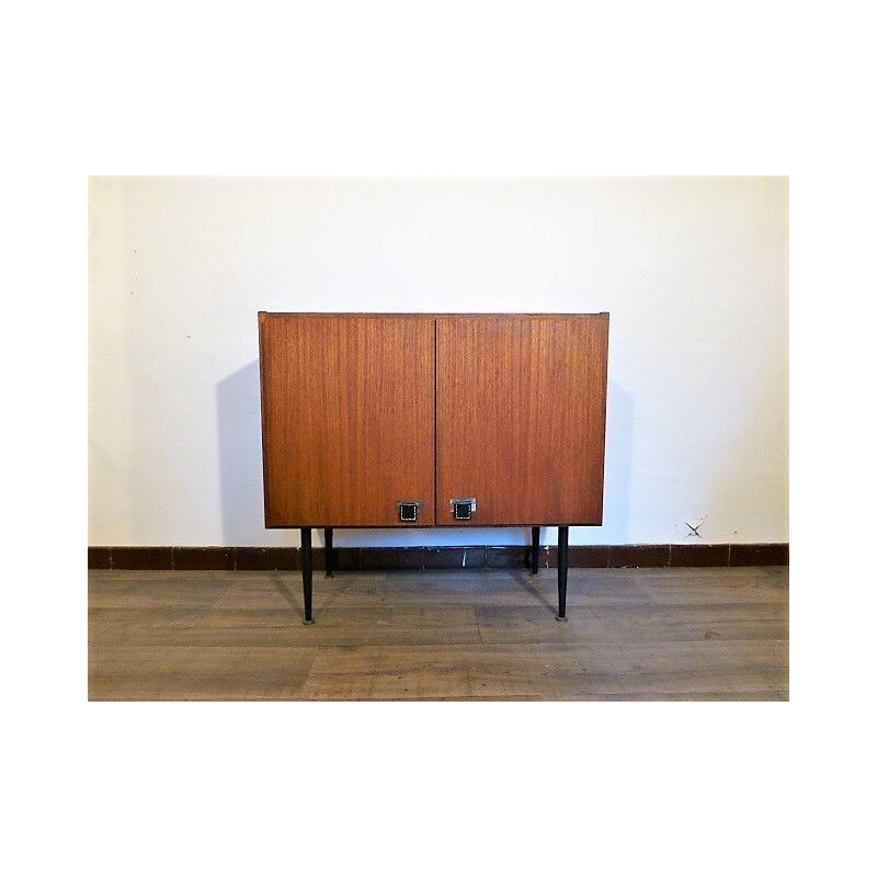 Small vintage cabinet in teak, brass and leather SAB 1960