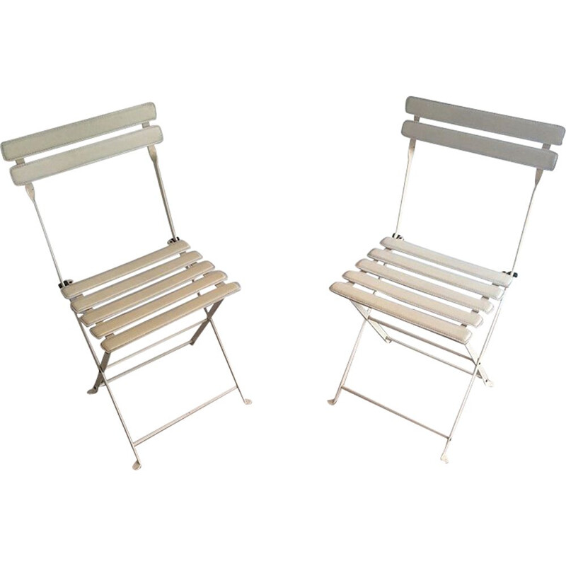 Pair of vintage folding chairs in metal and leatherette, 1970