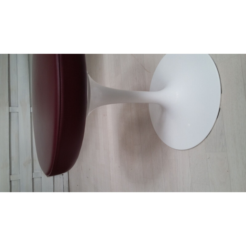 Tabouret vintage Tulip pour Knoll Studio en fonte d'aluminium blanche et cuir violet