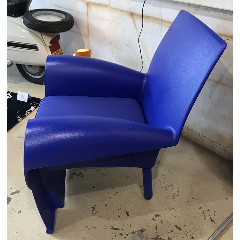 Vintage Richard III armchair by Starck in blue fabric and plastic