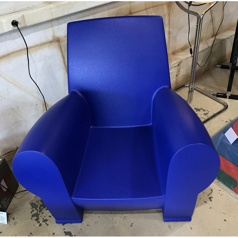 Vintage Richard III armchair by Starck in blue fabric and plastic