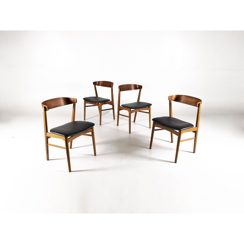 Set of 4 vintage 206 model chairs for Farstrup in teak and black leatherette 1960