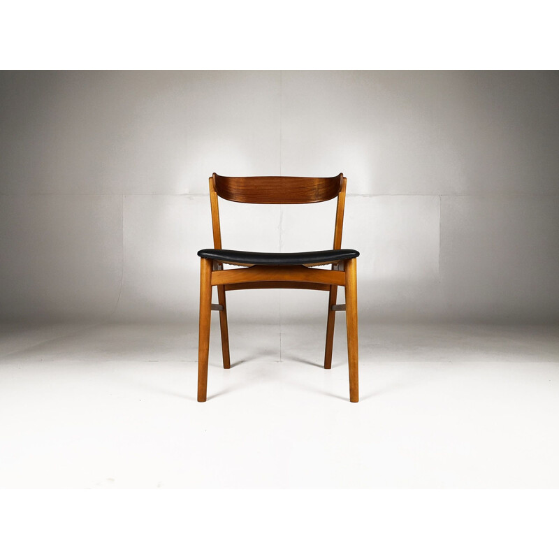 Set of 4 vintage 206 model chairs for Farstrup in teak and black leatherette 1960