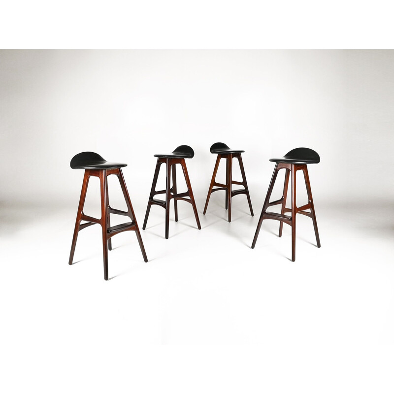 Suite of 4 vintage O.D 61 stools for Oddense Maskinsnedkeri A-S in rosewood and leather