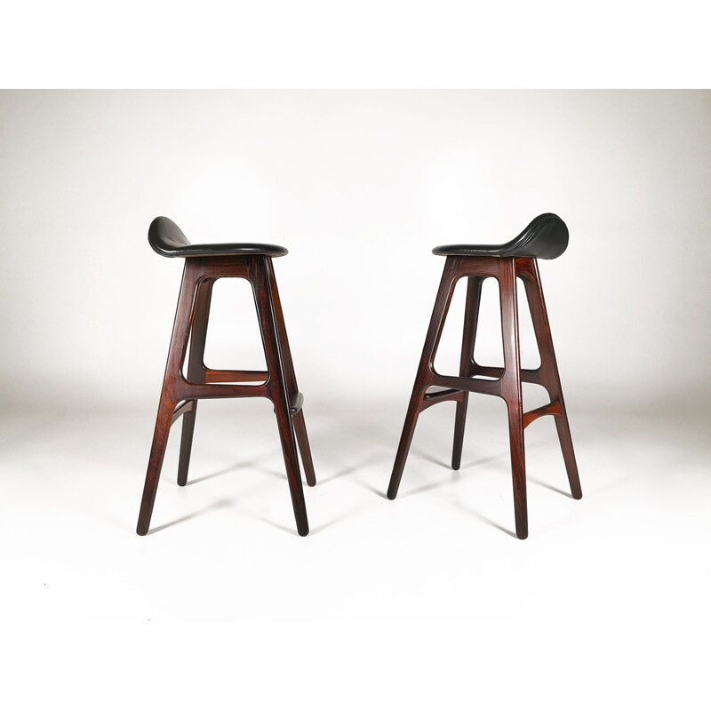 Suite of 4 vintage O.D 61 stools for Oddense Maskinsnedkeri A-S in rosewood and leather