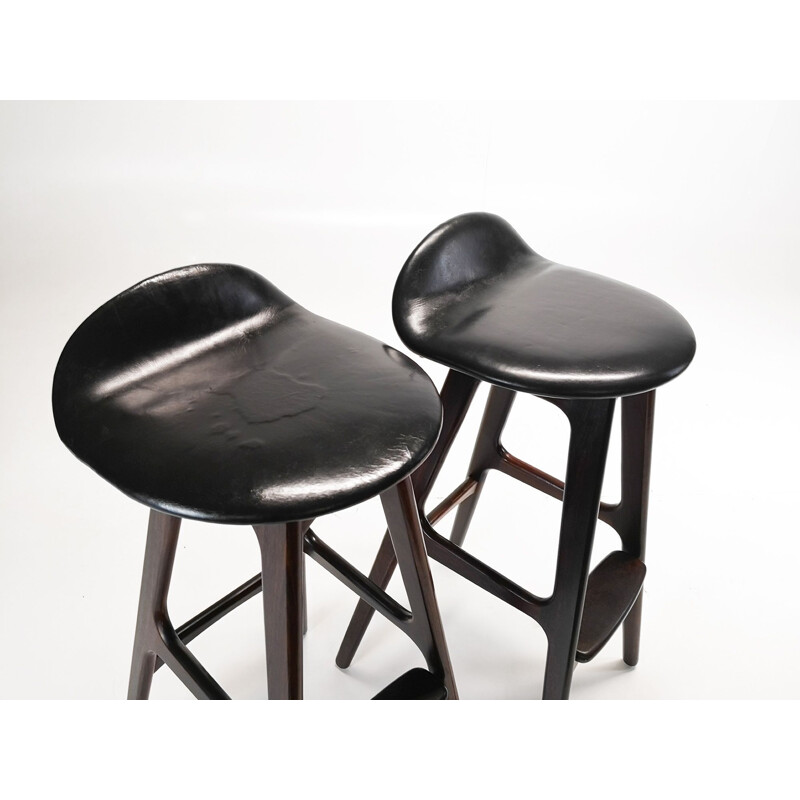 Suite of 4 vintage O.D 61 stools for Oddense Maskinsnedkeri A-S in rosewood and leather