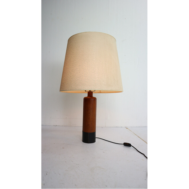 Lampada danese vintage in teak massiccio e pelle nera di Esa, 1960