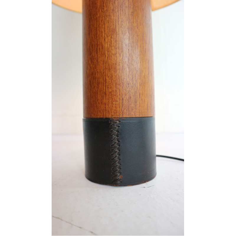 Danish vintage lamp in solid teak and black leather by Esa, 1960