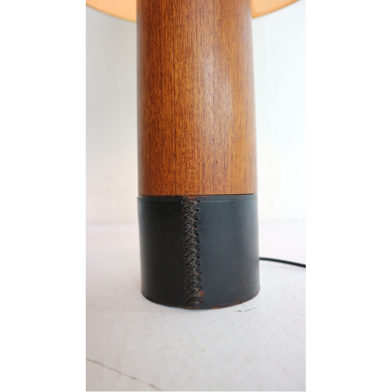 Dänische Vintage-Lampe aus massivem Teakholz und schwarzem Leder von Esa, 1960