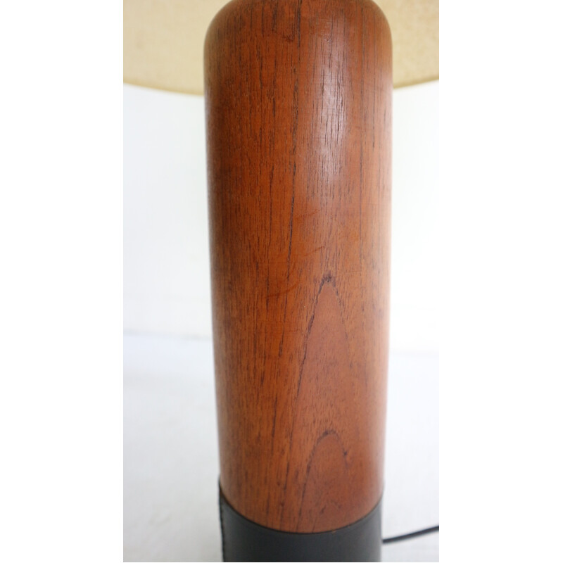 Danish vintage lamp in solid teak and black leather by Esa, 1960