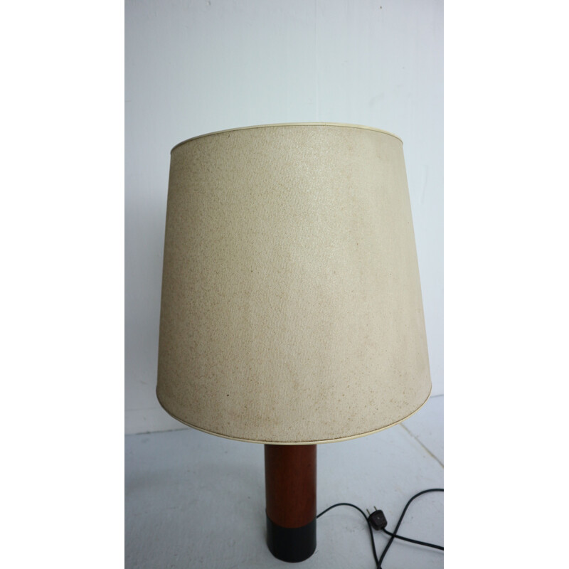 Danish vintage lamp in solid teak and black leather by Esa, 1960