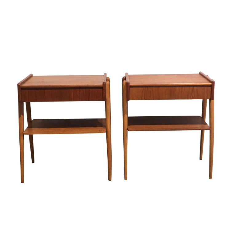 Pair of vintage scandinavian bedside tables in teak wood 1960s