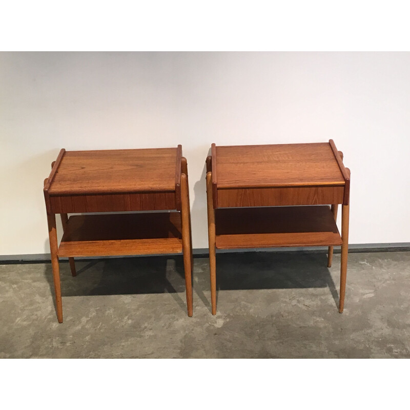 Pair of vintage scandinavian bedside tables in teak wood 1960s