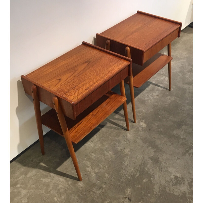 Pair of vintage scandinavian bedside tables in teak wood 1960s