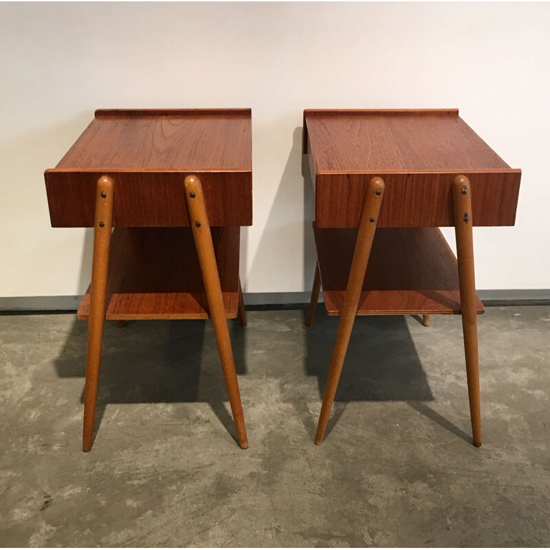 Pair of vintage scandinavian bedside tables in teak wood 1960s