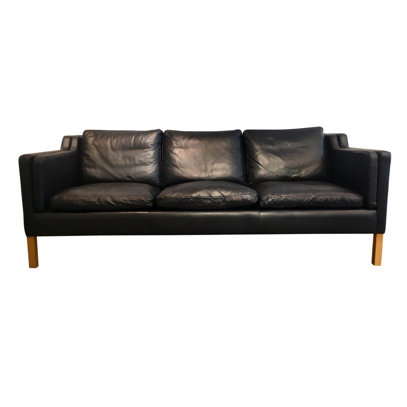 Vintage 3-seater sofa in black leater by Stouby,1960