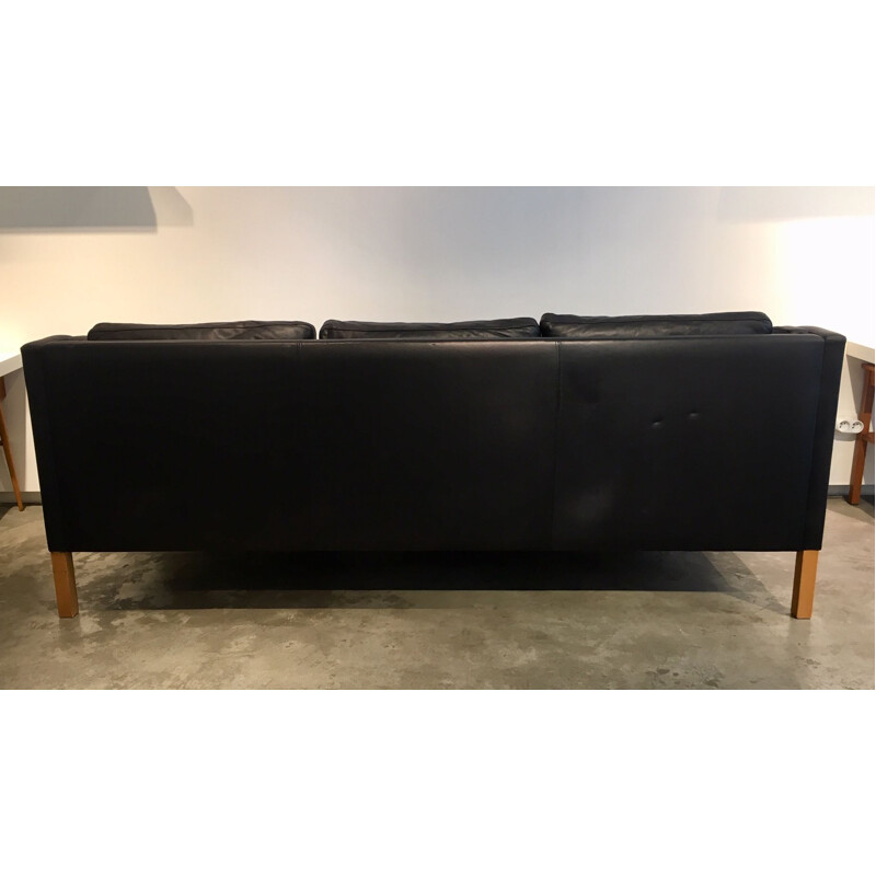 Vintage 3-seater sofa in black leater by Stouby,1960