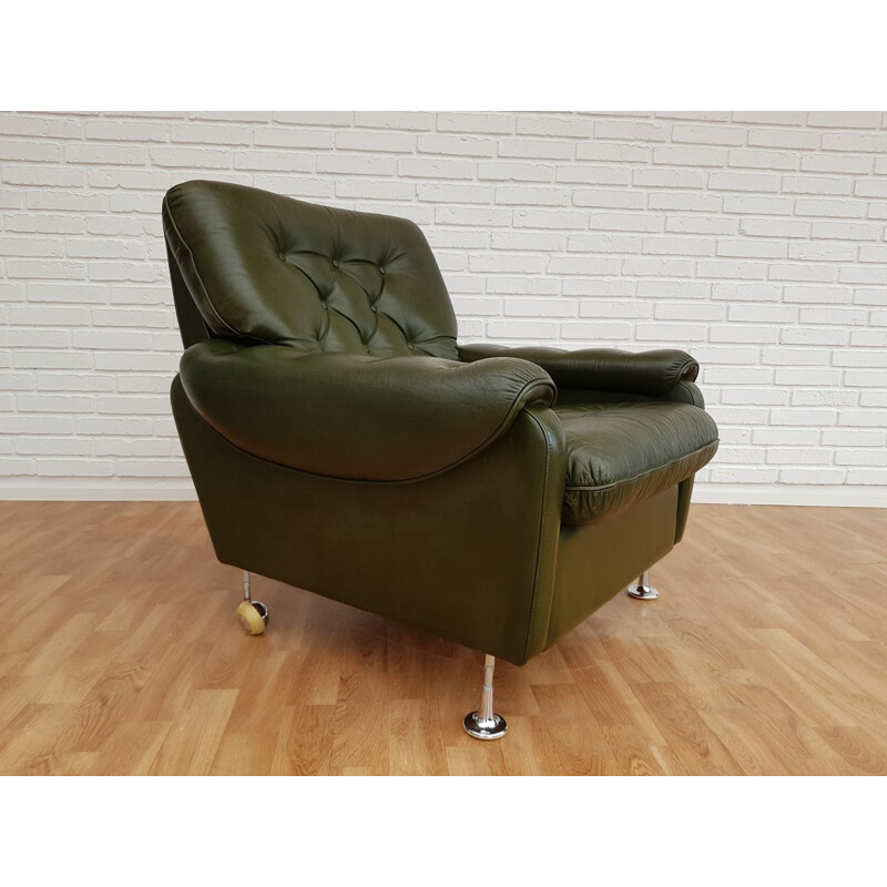Chaise longue danoise vintage en cuir des années 70