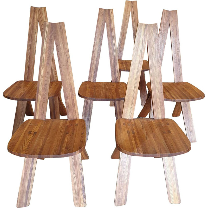 Set of 6 vintage dining chairs by Pierre Chapo,1970