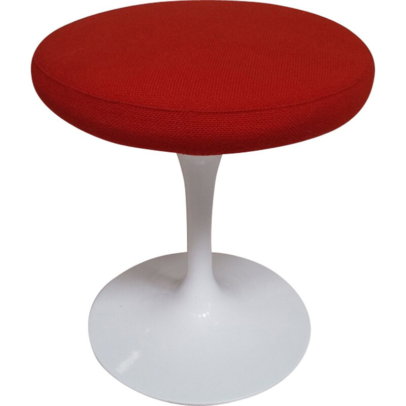 Tulip vintage table for Knoll Studio in white aluminum cast iron and orange red fabric