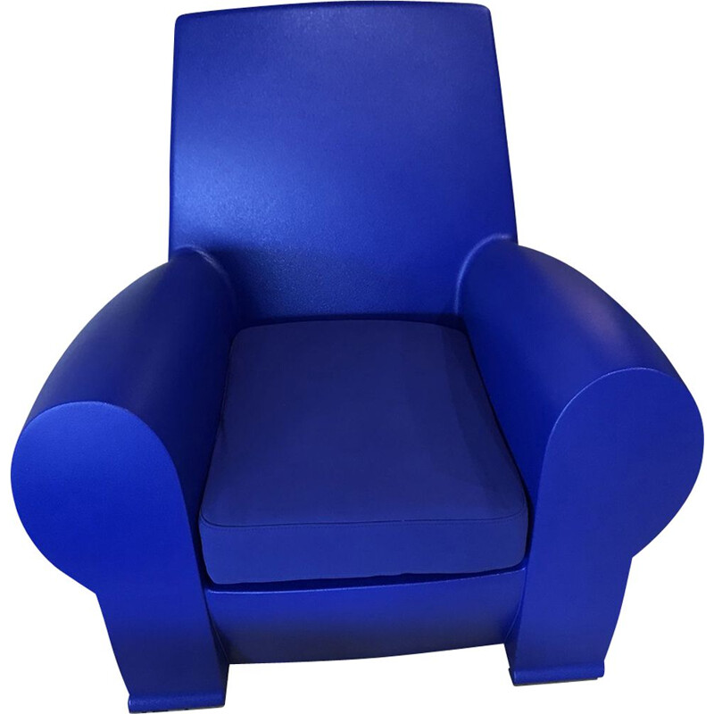 Vintage Richard III armchair by Starck in blue fabric and plastic