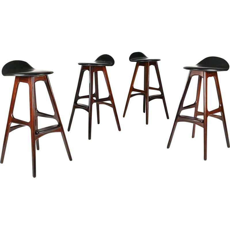 Suite of 4 vintage O.D 61 stools for Oddense Maskinsnedkeri A-S in rosewood and leather