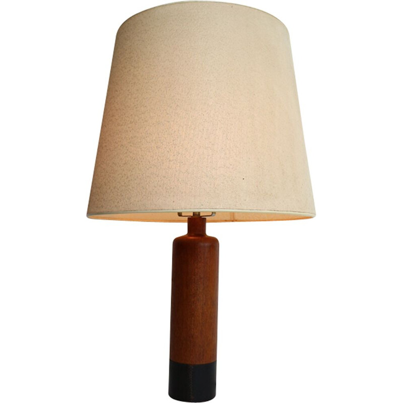 Dänische Vintage-Lampe aus massivem Teakholz und schwarzem Leder von Esa, 1960