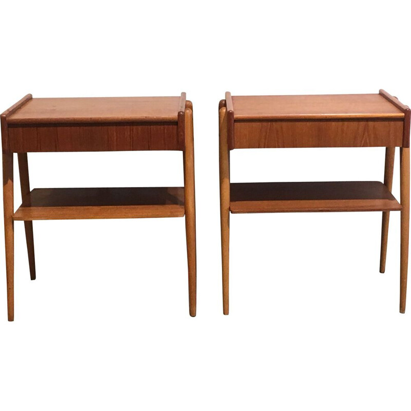 Pair of vintage scandinavian bedside tables in teak wood 1960s