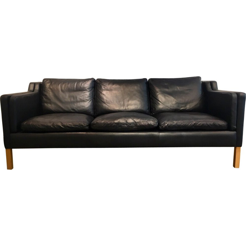 Vintage 3-seater sofa in black leater by Stouby,1960