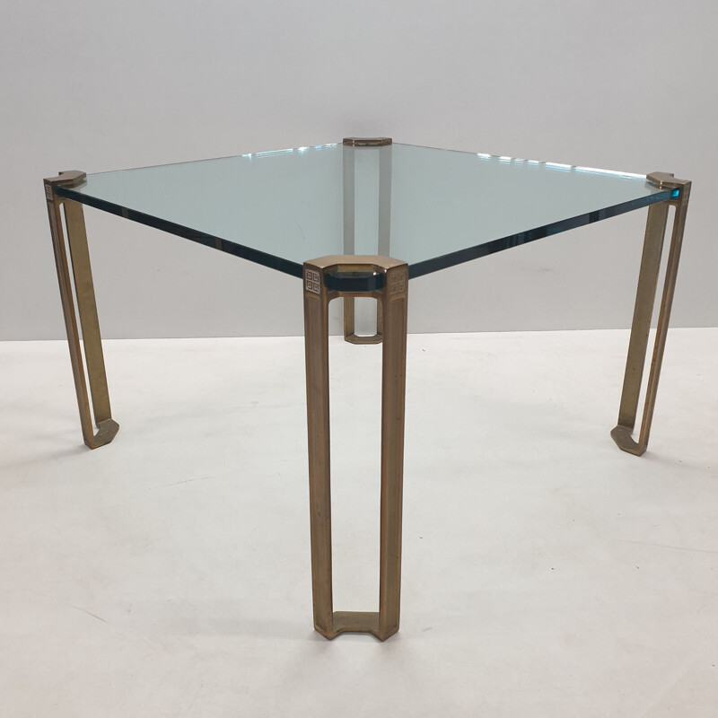 Table basse vintage carrée en laiton et verre par Peter Ghyczy, années 1970
