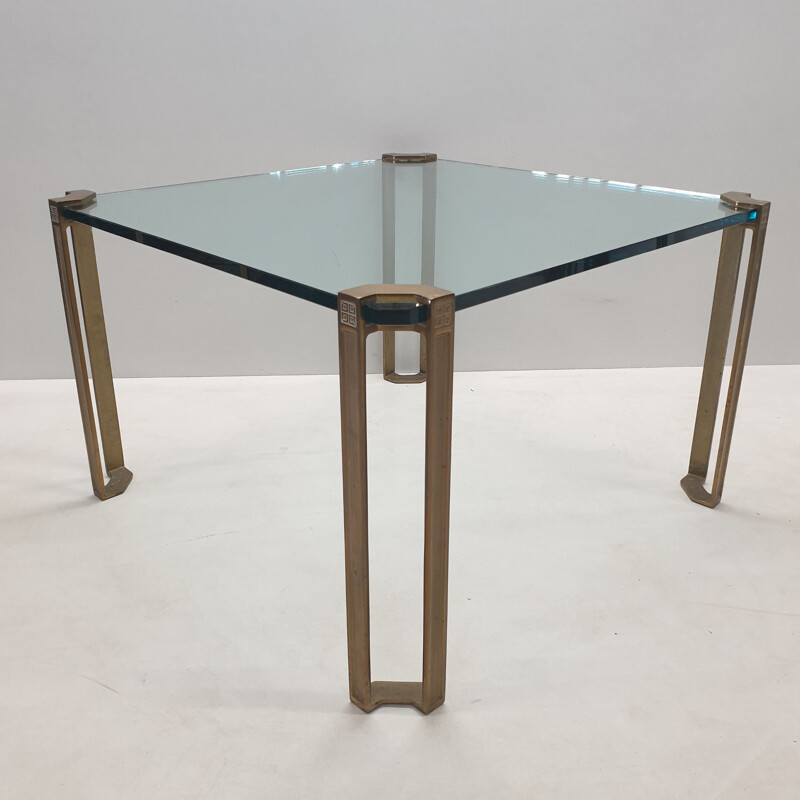 Vintage coffee table square brass and glass by Peter Ghyczy, 1970s