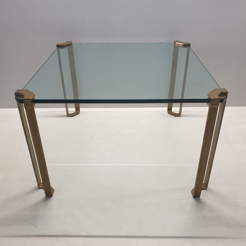 Vintage coffee table square brass and glass by Peter Ghyczy, 1970s