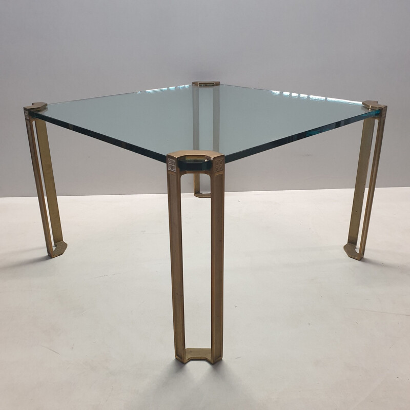 Vintage coffee table square brass and glass by Peter Ghyczy, 1970s