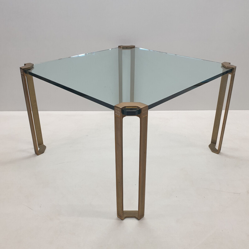 Vintage coffee table square brass and glass by Peter Ghyczy, 1970s