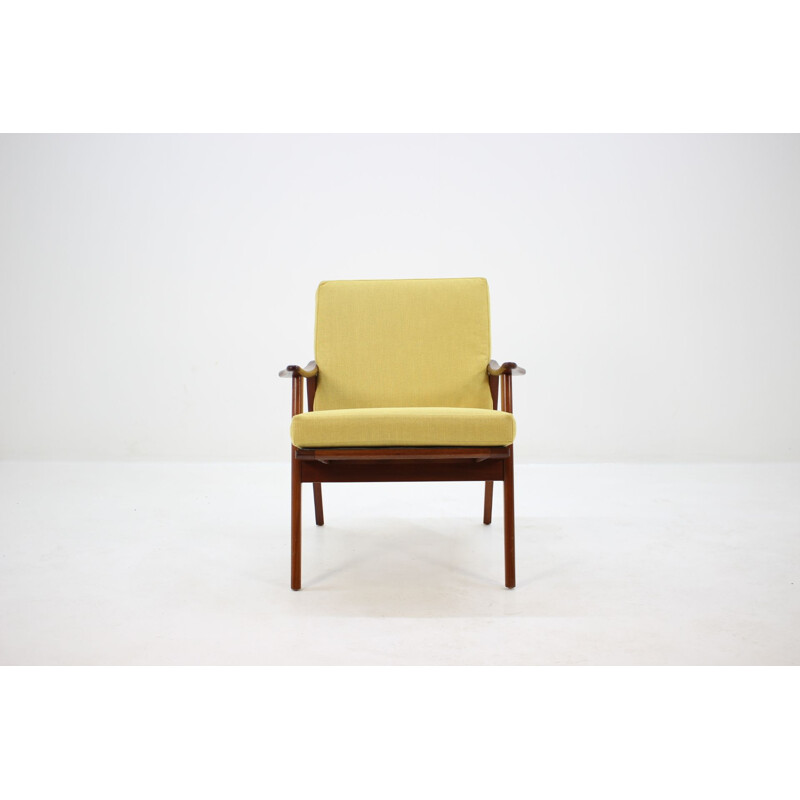 Vintage teak and yellow armchair 1960s 