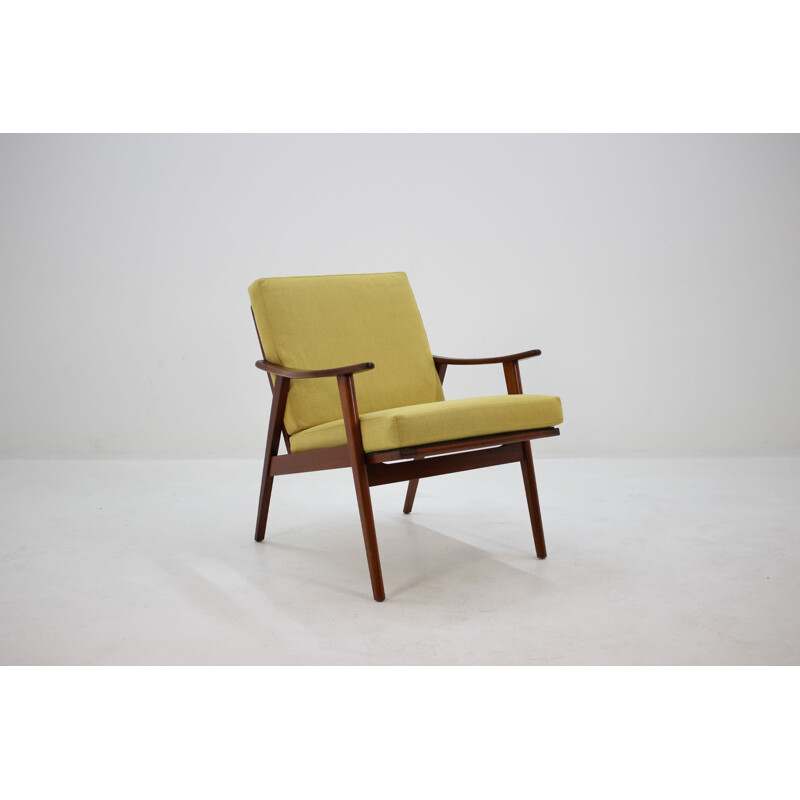 Vintage teak and yellow armchair 1960s 